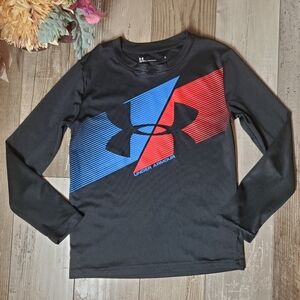 Under Armour Boys Size 6 Black Red Blue Long Sleeve Athletic T-Shirt